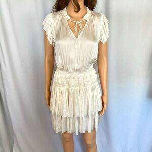 Claire Dress by Reset Creamy White Satin Blouson Mini Dress Ruffles Women’s S